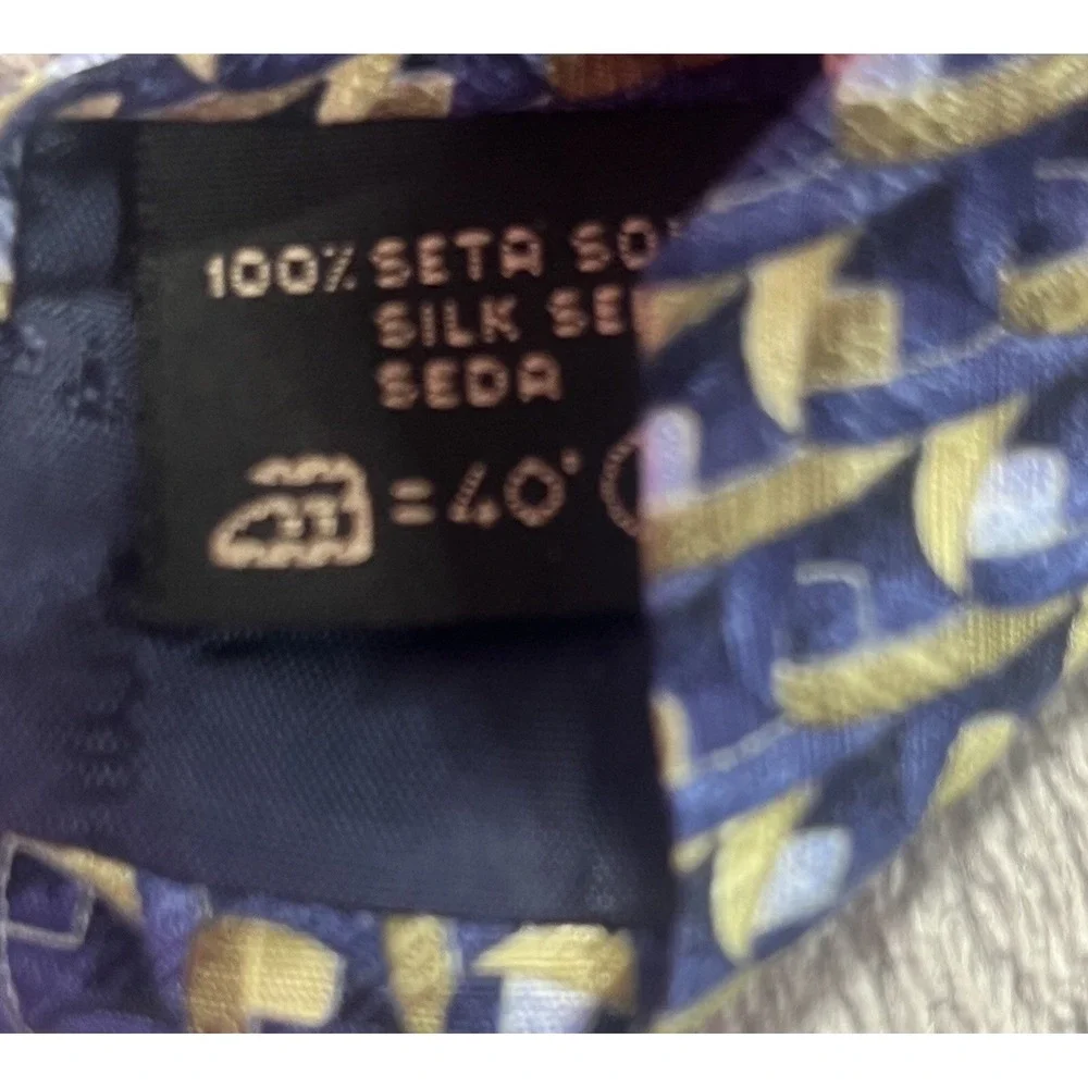 Ermenegildo Zegna‎ Silk Tie Blue Gold Geometric Woven Made in Italy Mens Necktie